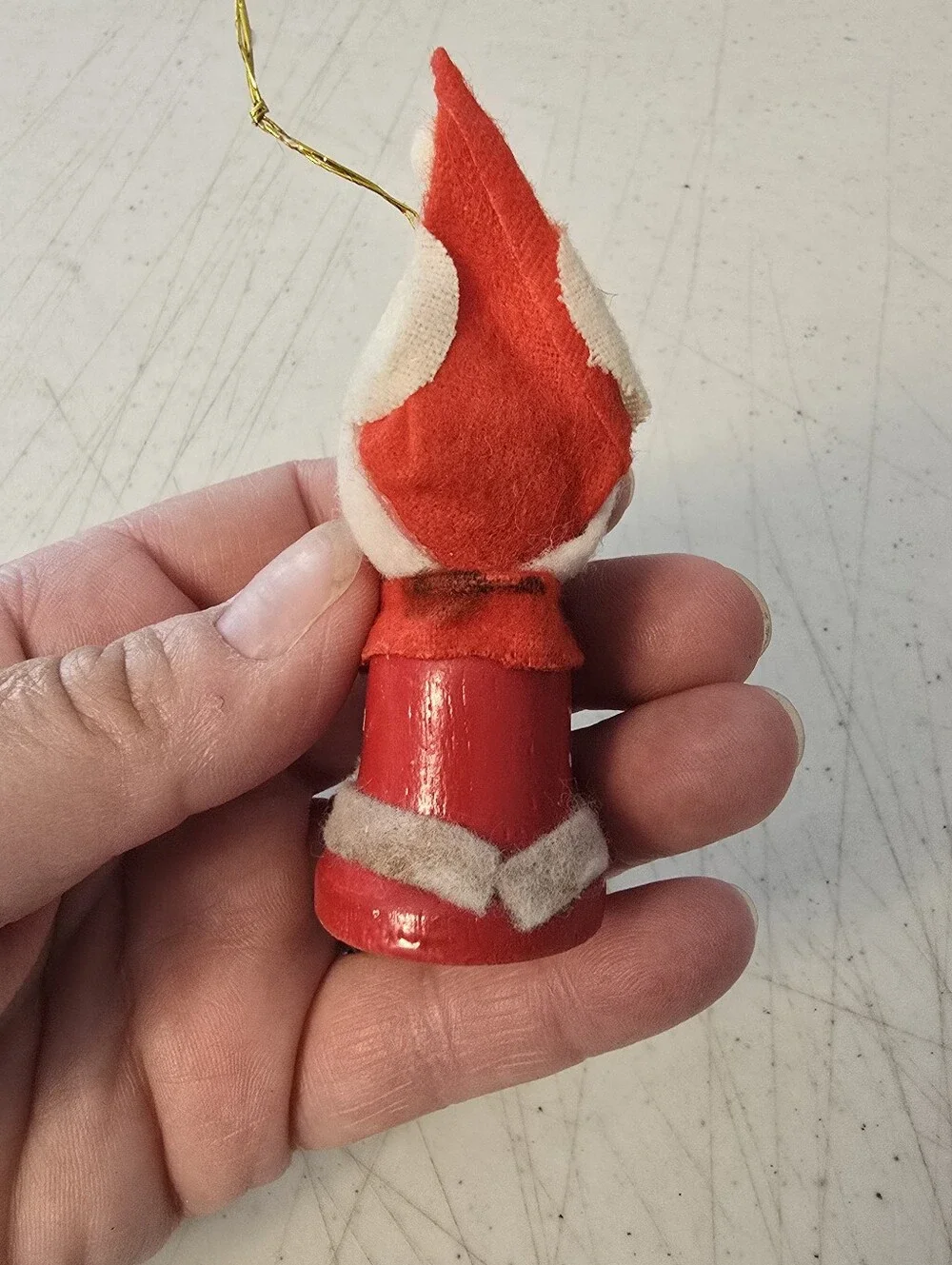 Vintage Wooden Felt Mrs. Clause Mouse Christmas Ornament STAINS SEE PHOTOS